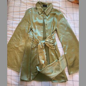 White Fox Button-up Green Mini Dress